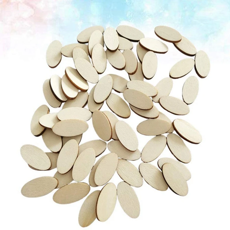 200Pcs Wooden Oval Slices ,Unfinished Wooden Slice For DIY Craft Paint Christmas Decor Centerpiece Gift Tag