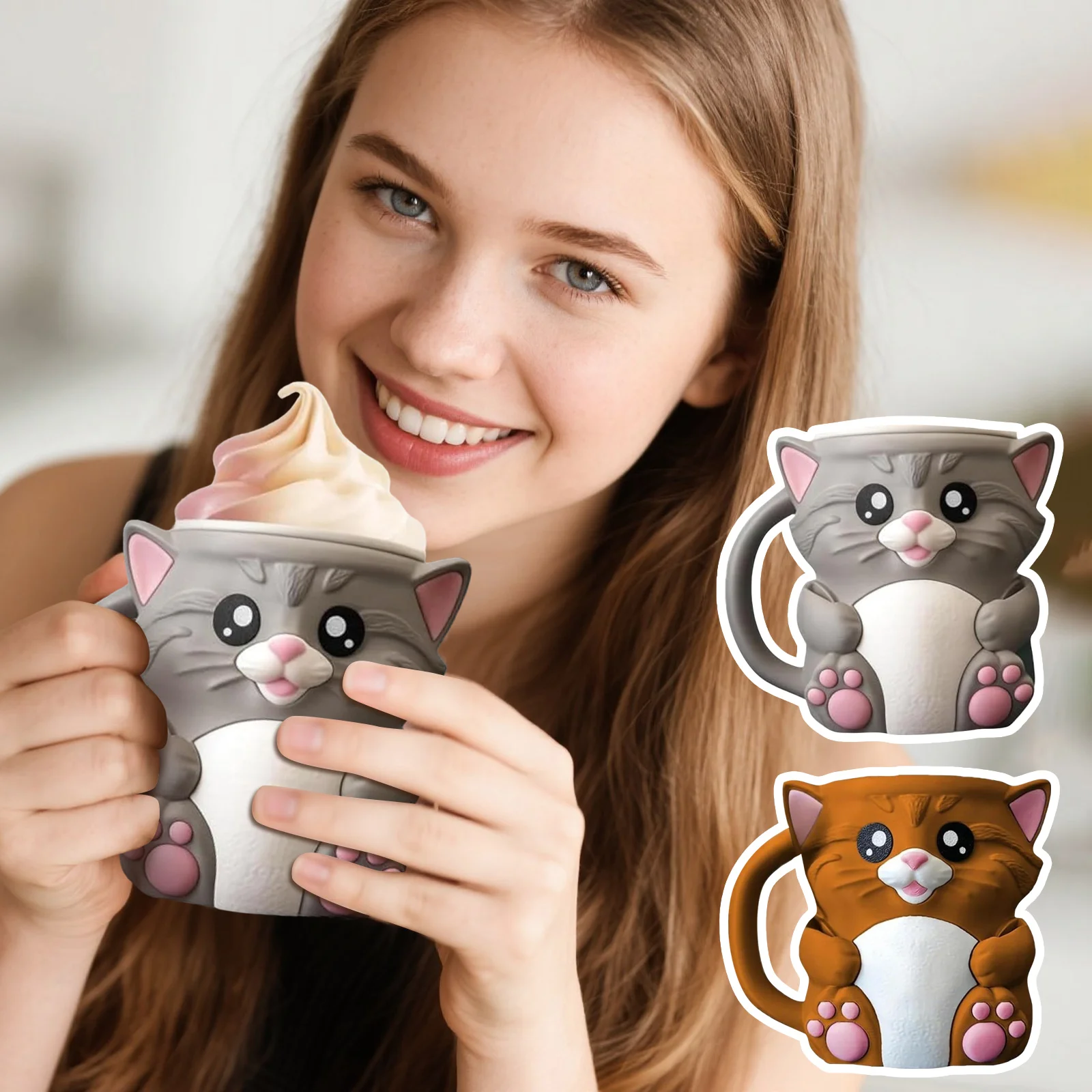 Cat Shaped Ice Pint Holder Kitten Ice Cream Pint Container Cute Animal Design Home Kitchen Dessert Holder Food Storage Container