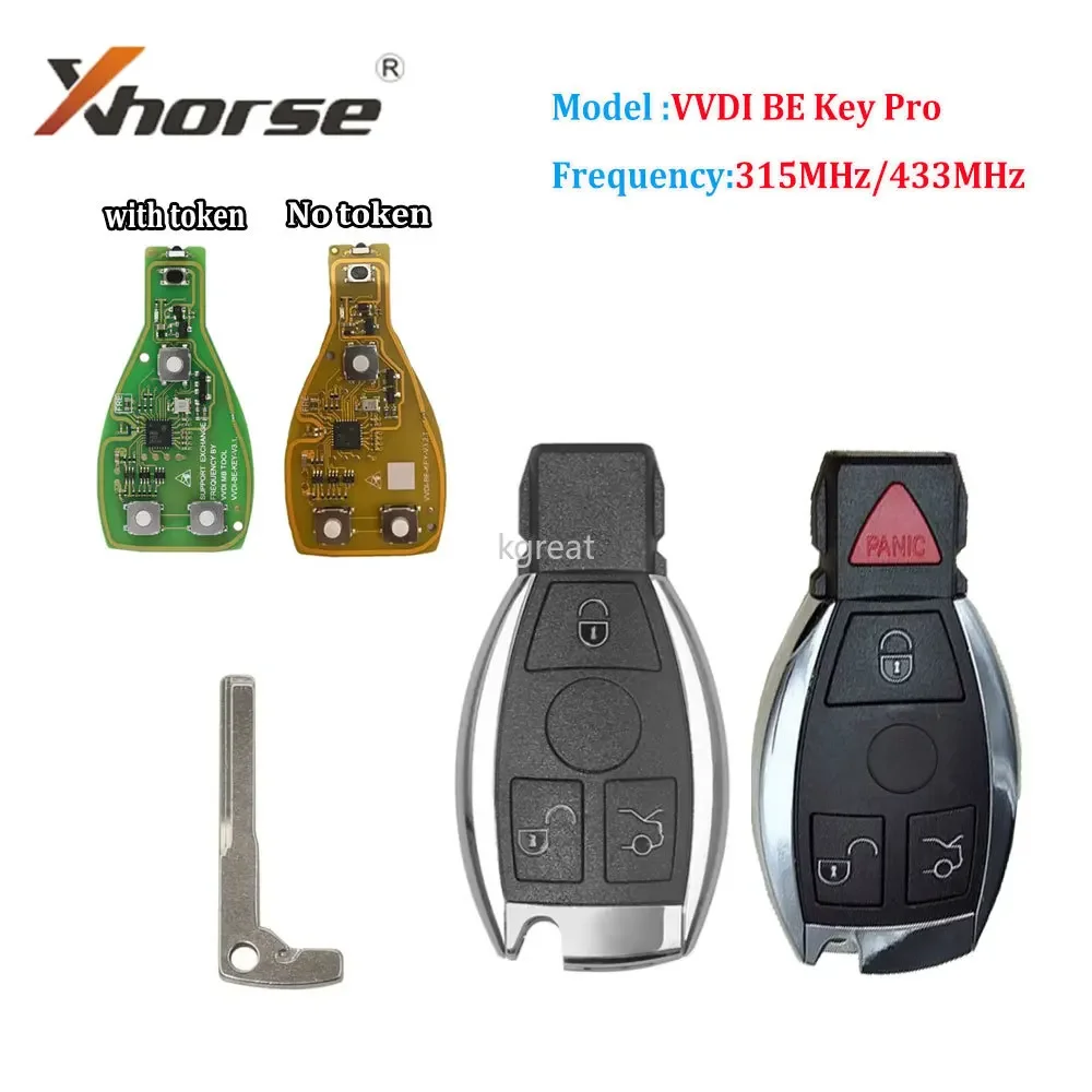 1/5pc Xhorse VVDI BE Key Pro 3/4 Button Car Remote Key 315MHz/433MHz for Mercedes Benz V3.2 PCB Remote Key Chip Improved Version