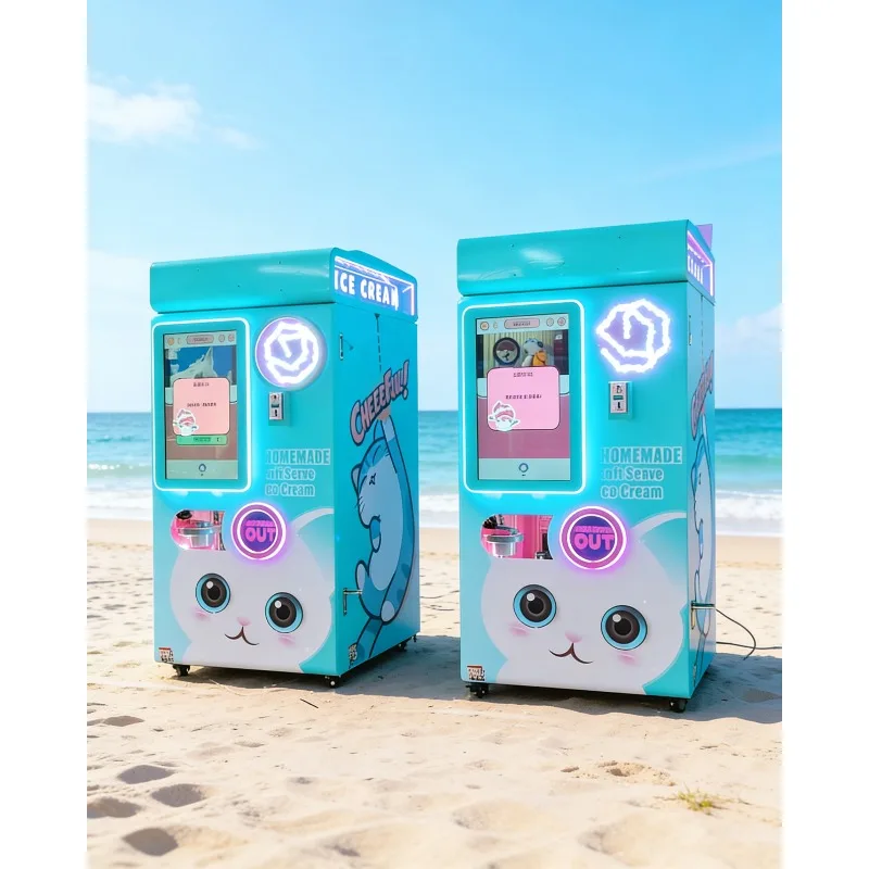 Smart Robot Arm Ice Cream Vending Machine Fully Automatic Soft Serve Maker with Coin/Card Payment 24H Unmanned Self-Service Kio