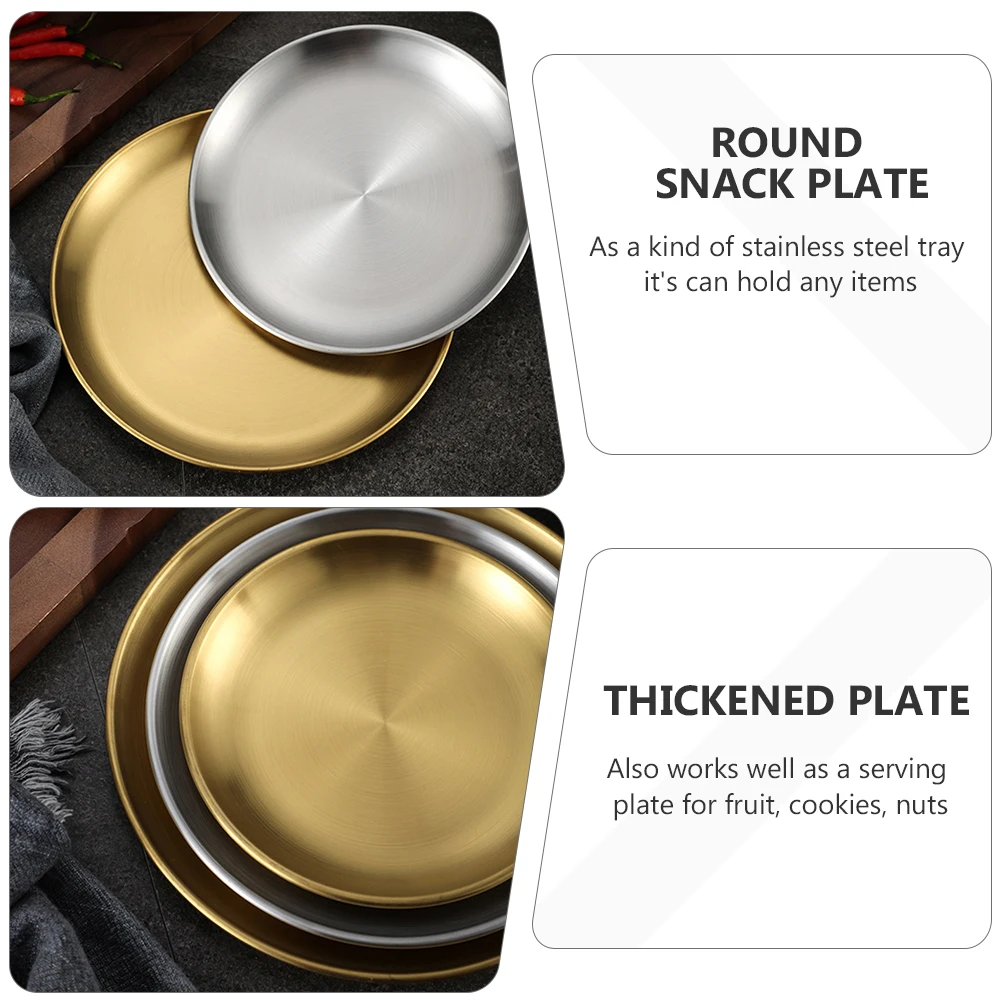 

10pcs Thickened Stainless Steel Trays Stackable Lightweight Round Dessert Salad Tray for Family Cafe Western Food Shop