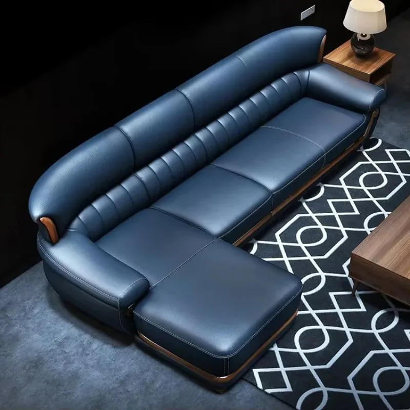 

Nordic solid wood leather sofa concubine living room combination modern simple first layer cowhide light luxury