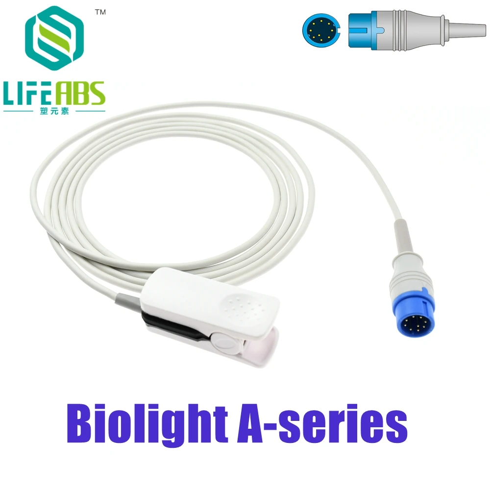 

Adult Finger Clip Ear Clip Silicone Long Cable Oxygen Sensor Reusable Spo2 Sensor for Biolight A-Series Patient Monitor