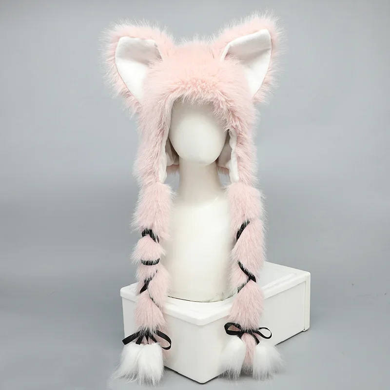 Chapeau de chat Stardust rose pour femme, bonnet d'oreille chaud en peluche pour fille, vêtements de sauna mignons, accessoires de costume de cosplay Lolita, automne, hiver