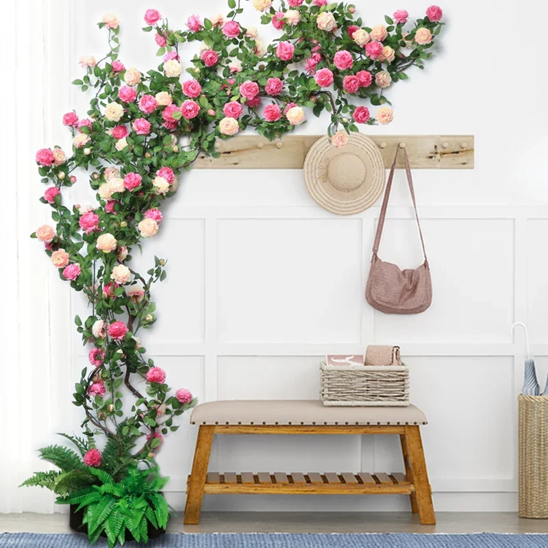 

Champagne Peony Artificial Flowers Garland String - Faux Vine Fake Flowers for Wedding Decor, Plastic Rattan Home Pipe Decoratio