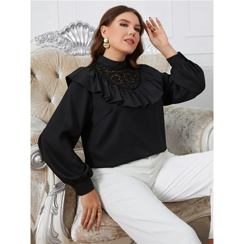 Faionable XL5XL المرأة بلوزة حجم كبير السيدات تي شيرت بلايز الشارع Sle اللون طويل Sve فضفاض صالح لباس غير رسمي