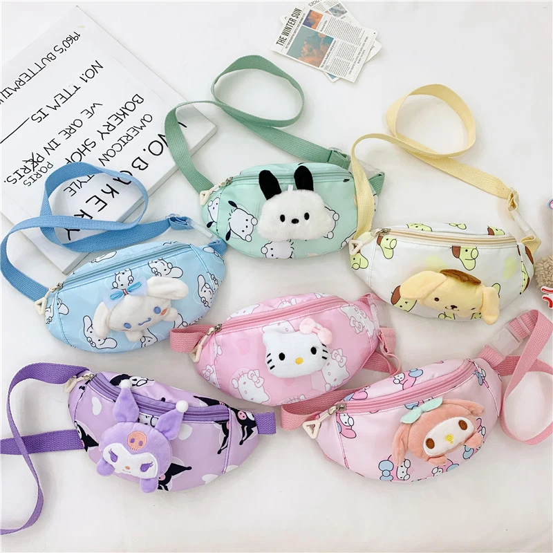 Sanrio Kuromi Crossbody Bolsas de Ombro para Crianças, Sacos Mensageiro de Grande Capacidade, Peito Feminino, Cinnamoroll, Pompompurin, Nylon