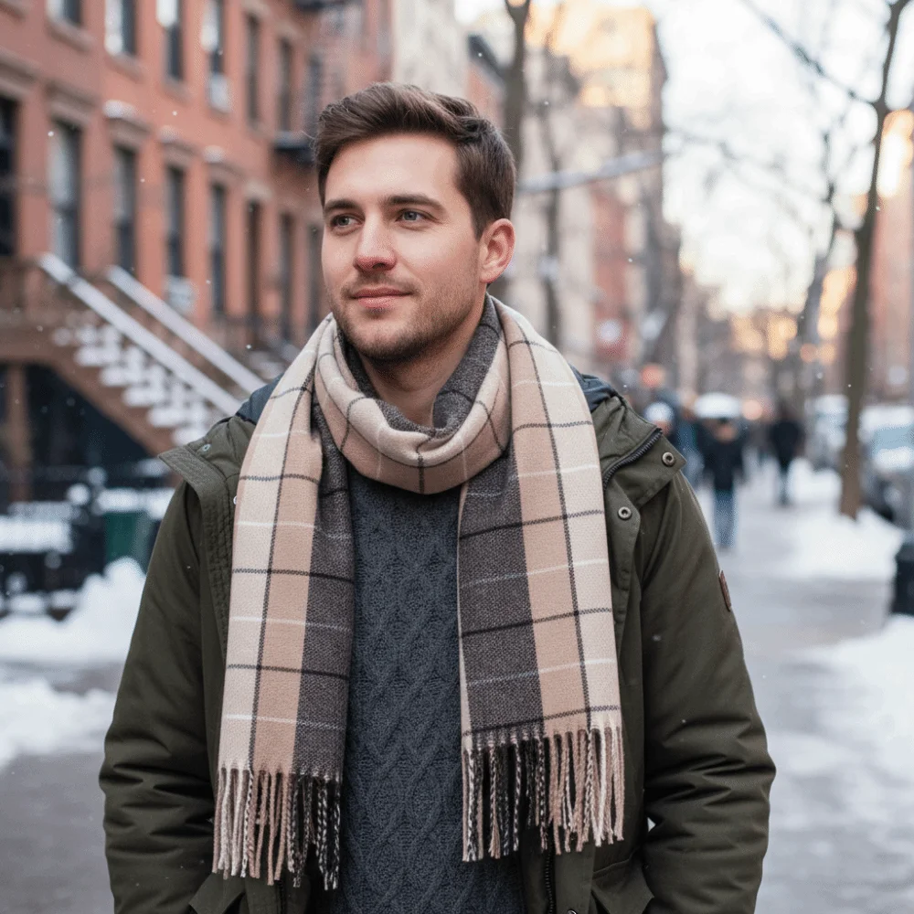 

Classic Imitation Cashmere Plaid Knitted Scarf Warm Long Men Thick Shawl Soft Large Double-sided Scarf Men