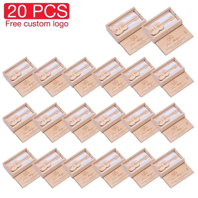 

20 PCS LOT USB Flash Drive 128GB Free Custom Logo Memory Stick 64GB Wooden Cool Guitar Pen Drive 32GB High Speed USB Stick 16GB