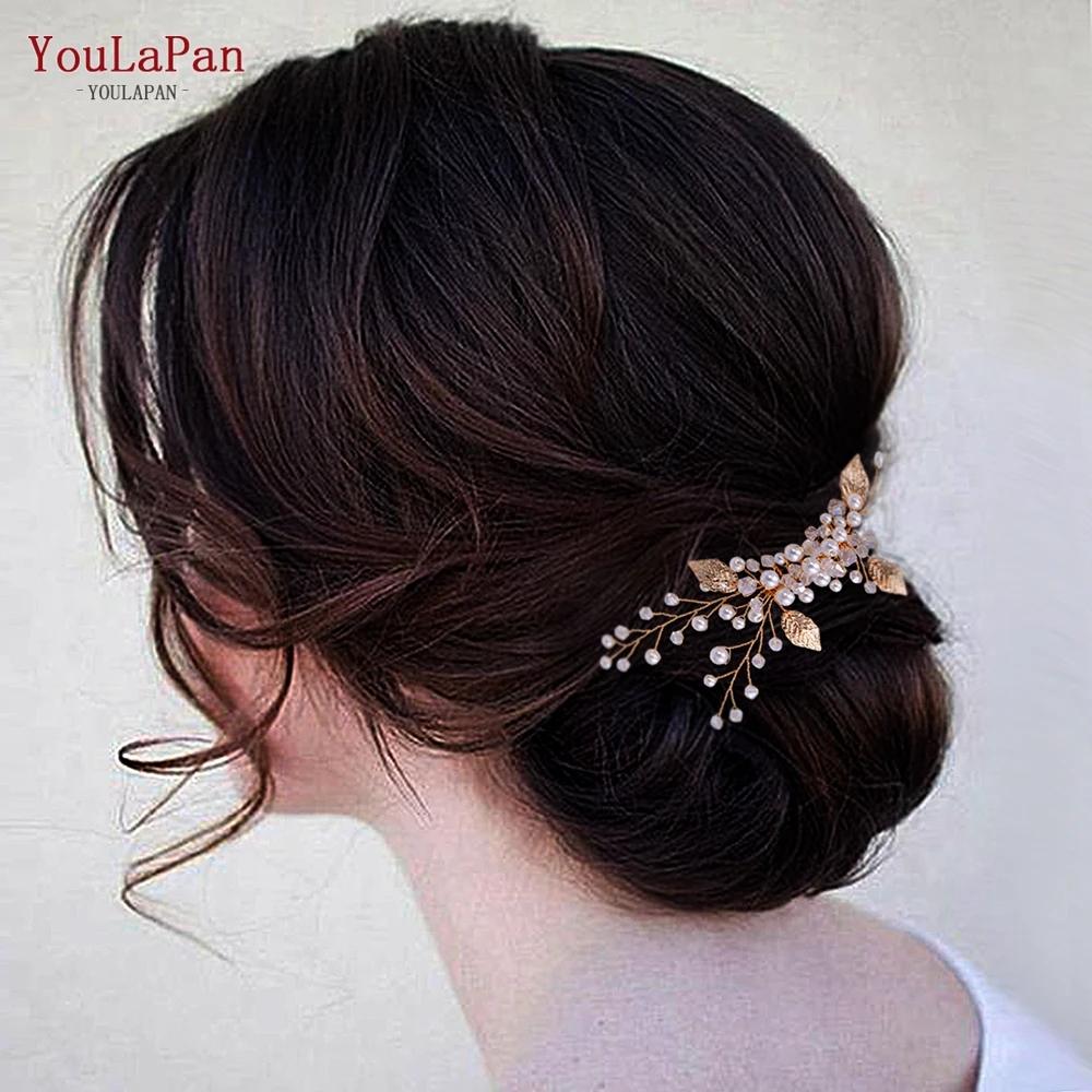 YoulaPan-Crystal Bridal Hair Clips para Mulheres e Meninas, Pinos, Cabeça, Flor, Pérolas, Pente de Cabelo, Headwear, Acessórios, HP180