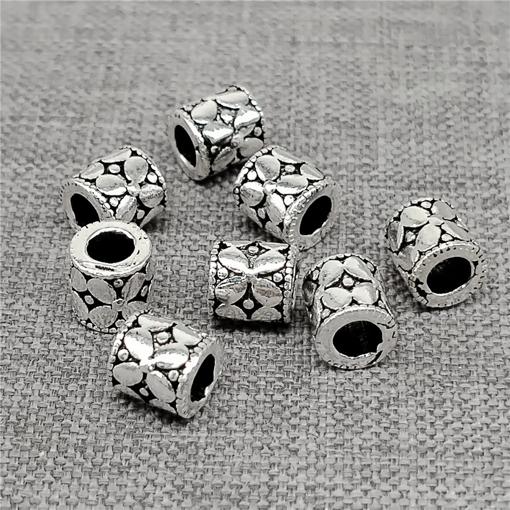 

5 Sterling Silver Small Tube Beads 925 Silver Patterned Flower Spacer Bead