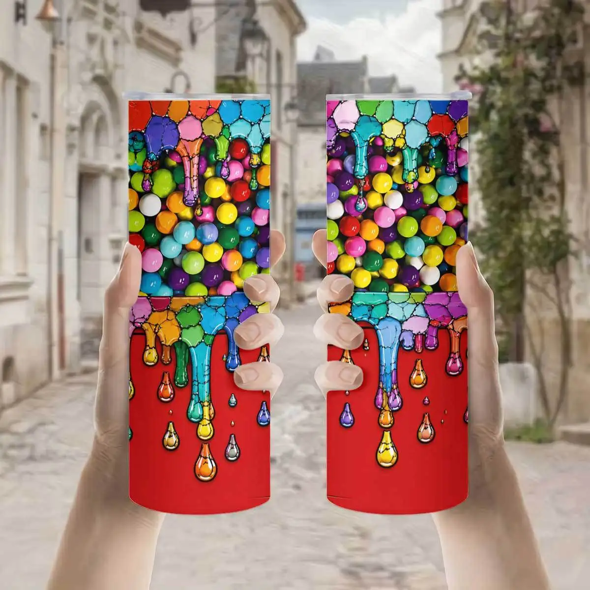 1pc 20oz Colorful Candy Melt Drip Art Pattern Stainless Steel Insulated Tumblers Coffee Office Travel Mug with Lid Cup Daily Use Leakproof And Bpa Free Keep Drink Hot And Cold Ideal Gift for Friends Family Colleagues on Birthday Christmas Holiday