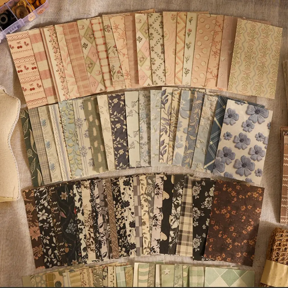 High Quality Vintage Material Book Plaid Embroidery 50 Sheets Memo Pad Refill Pages Decorative Simulated Fabric Scrapbook Paper