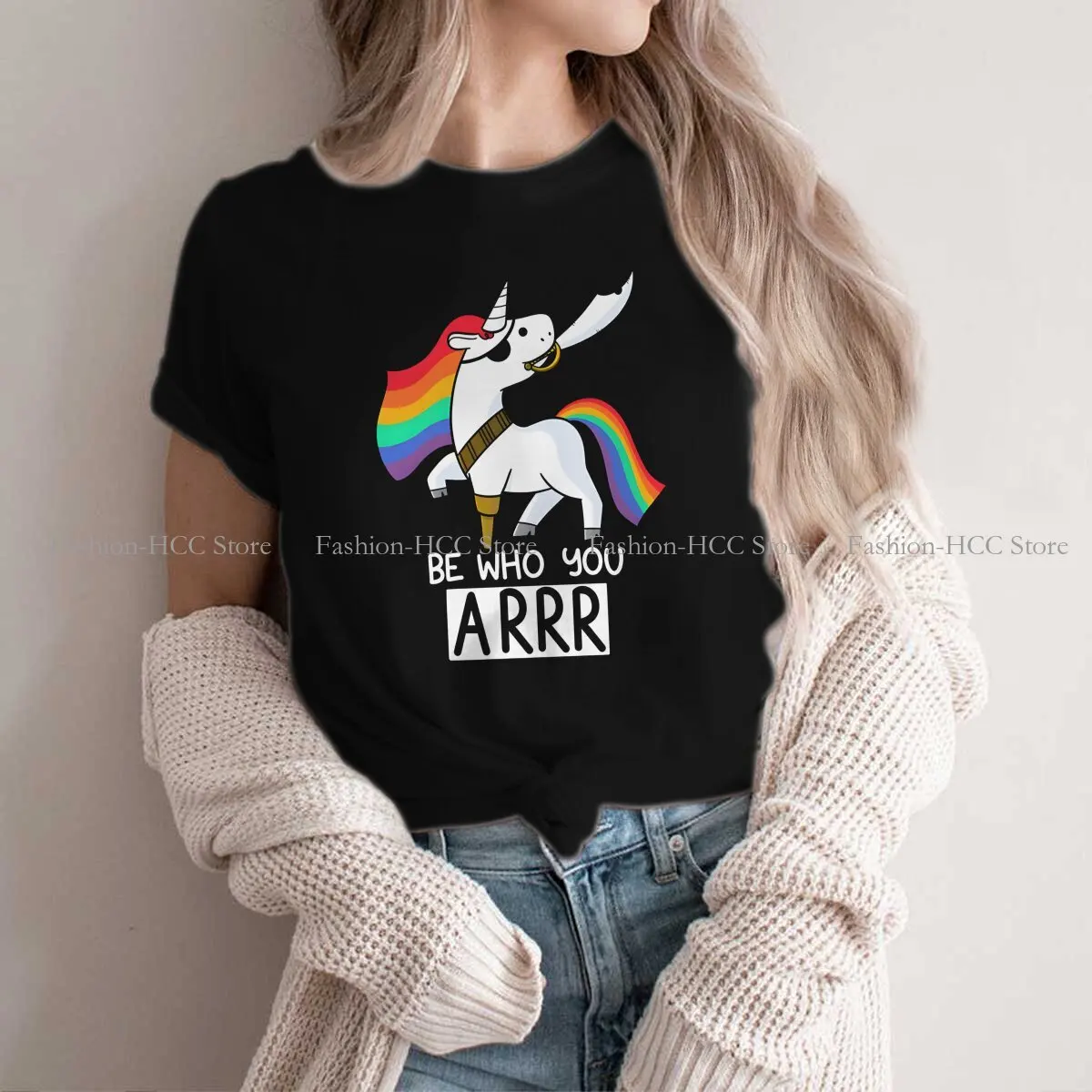 Cute Unicorn Cartoon Polyester TShirts Pirate Distinctive Women's T Shirt Funny Tops