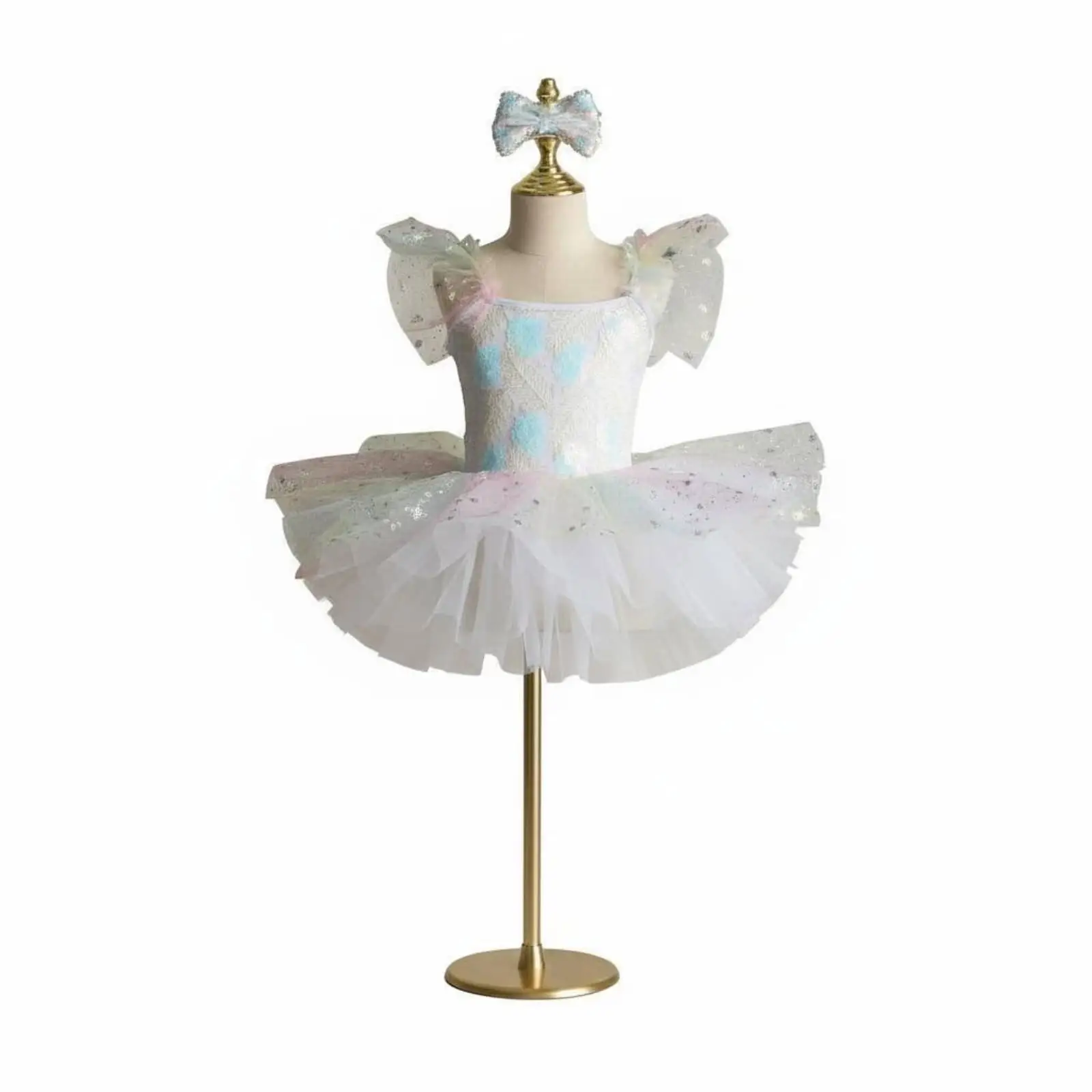 Girls Sequin Tutu Dress Sequins Ballet Skirt Dress Ruffle Sleeves Rainbow Tulle Princess Costume for Dancers, Performance,