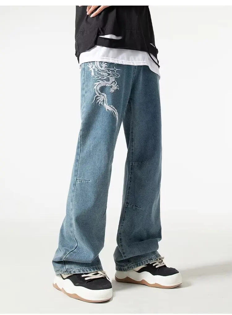 2024 ropa y2k streetwear drachens tickerei sommer neue jeans hose für männer kleidung gerade luxus denim hose pantalon homme – Detail 8