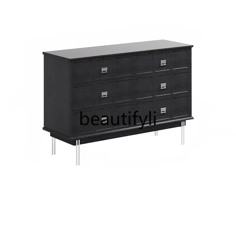 French retro dining side wall integrated chest bedroom solid wood storage solid wood six chest