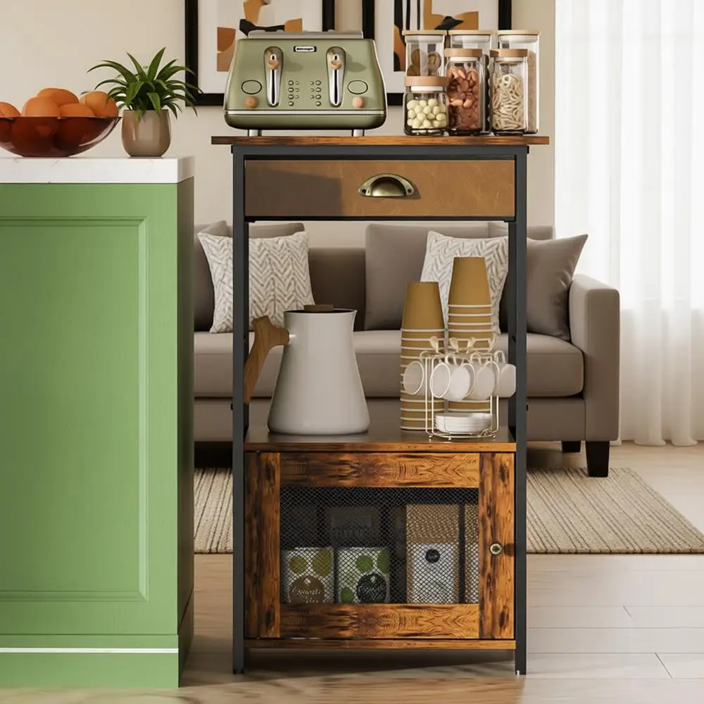 

Трехуровневая компактная кофейная станция с местом для хранения, подставка для микроволновки в стиле кантри для гостиной, прихожей, кухни