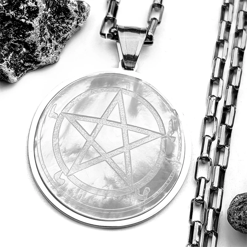 الساحرة الخماسي قلادة قلادة الرجال الفولاذ المقاوم للصدأ قذيفة الذهب اللون Tetragrammaton العبرية اليهودية ستار سلسلة مجوهرات ويكا