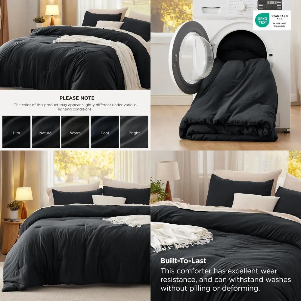 

Black California King Comforter Set, Soft Prewashed 3-Piece Bedding, All-Season Down Alternative