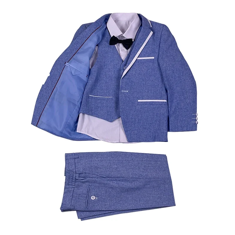 Formal Boys Suits for Weddings Children Party Host Costume Blue Lattice White Striped Decoration Blazer Wholesale Clothing