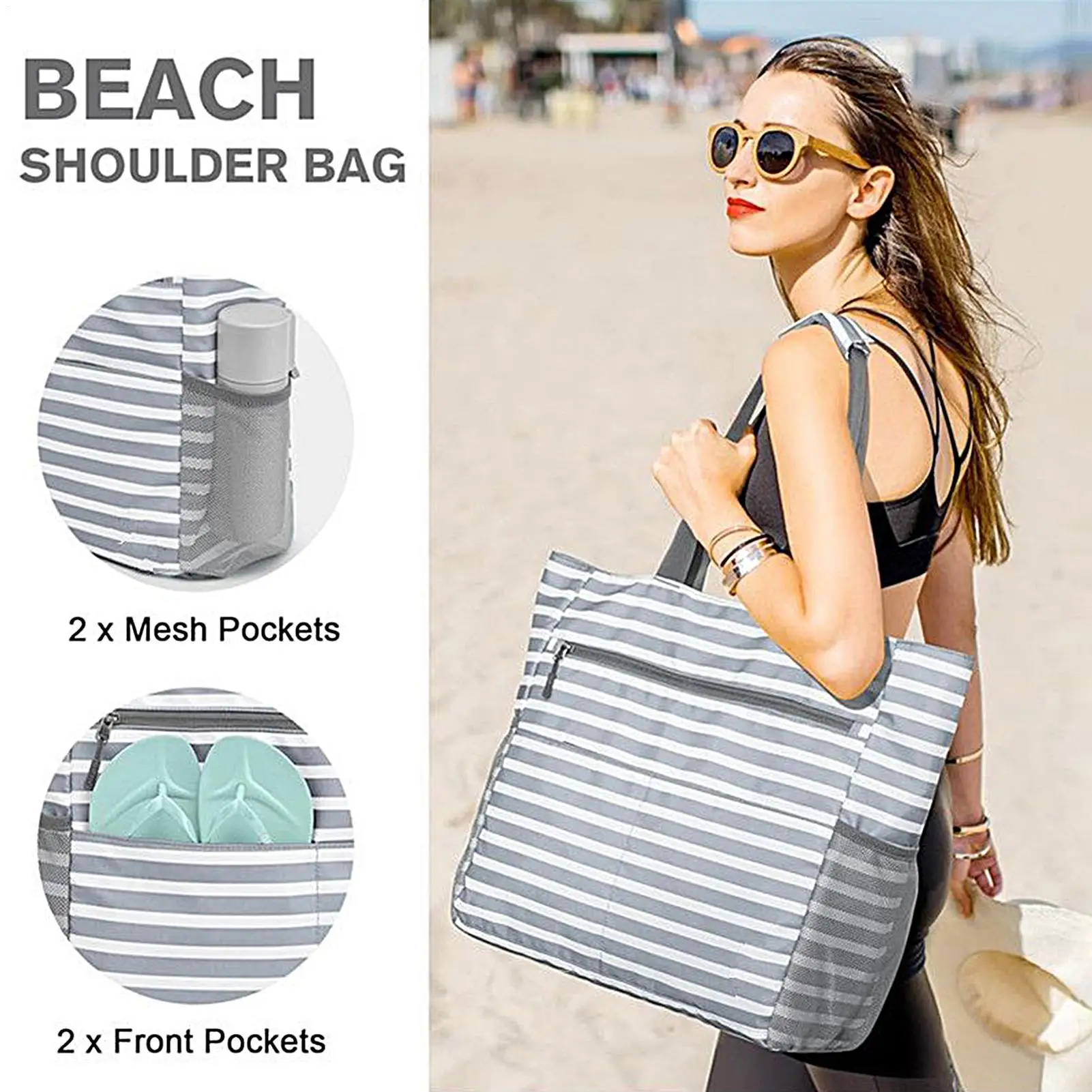 

Пляжные сумки для женщин, пляжная сумка для кемпинга с портмоне, складная водонепроницаемая сумка-тоут на молнии, уличная сумка для путешествий, кемпинга