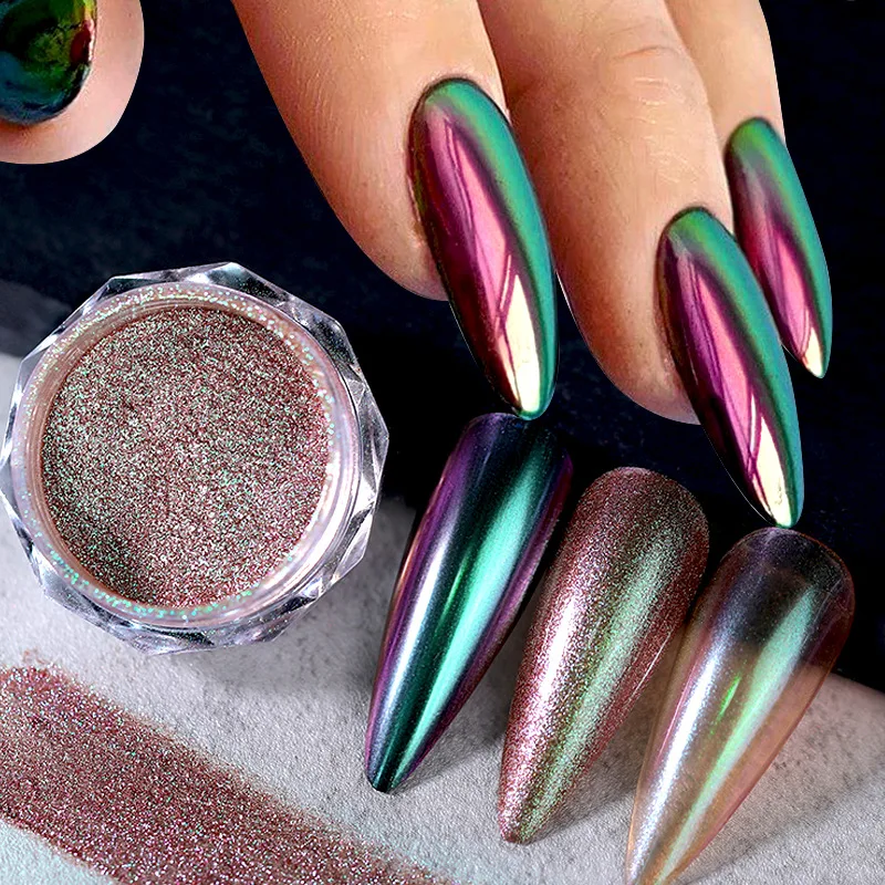 1Box Chameleon Magic Mirror Nail Powder Super Bright Metallic Pearl Gloss Chrome Nail Powder Glitter Nail Art Dust Pigment Decor