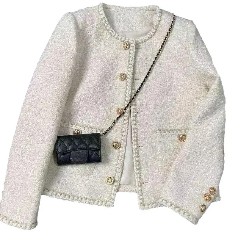 Jarní podzimní výprodej sezóny korejský styl béžový francouzský krátký kabát dámský zesílený tvídový kabát s malou vůní styl E - náhled 5