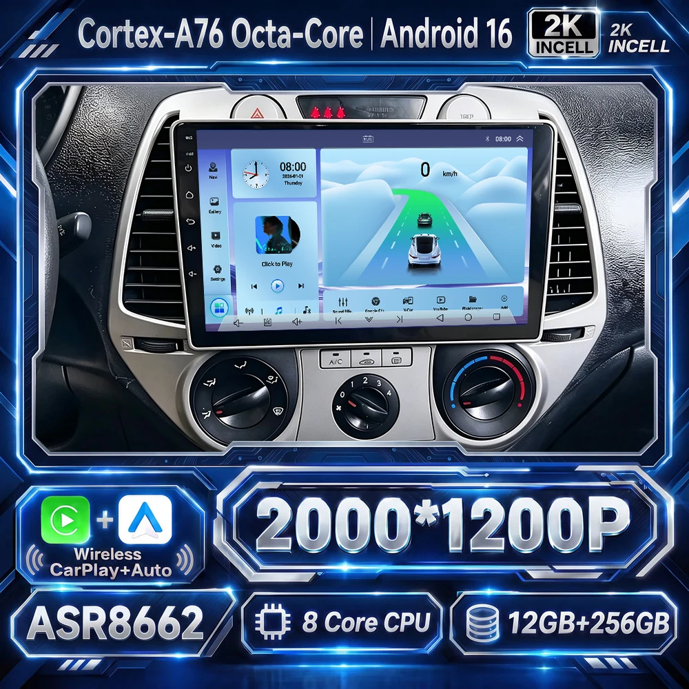 Cortex-A76 Octa-Core Android 16 Car For Hyundai I20 2008 2009 2010 2011 2012 Car Radio GPS Multimedia Player Stereo CPU HDR Wifi