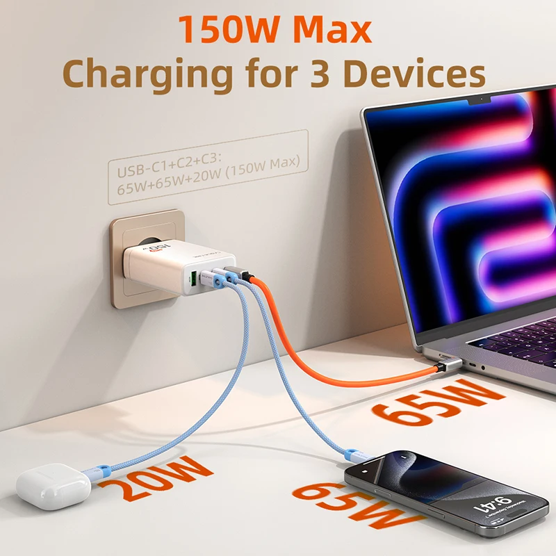 Cabletime carregador usb c 150w pd gan carregador rápido 4 em 1 hub de carregamento usb c para segurança de carregamento de alta velocidade para macbook pro ipad
