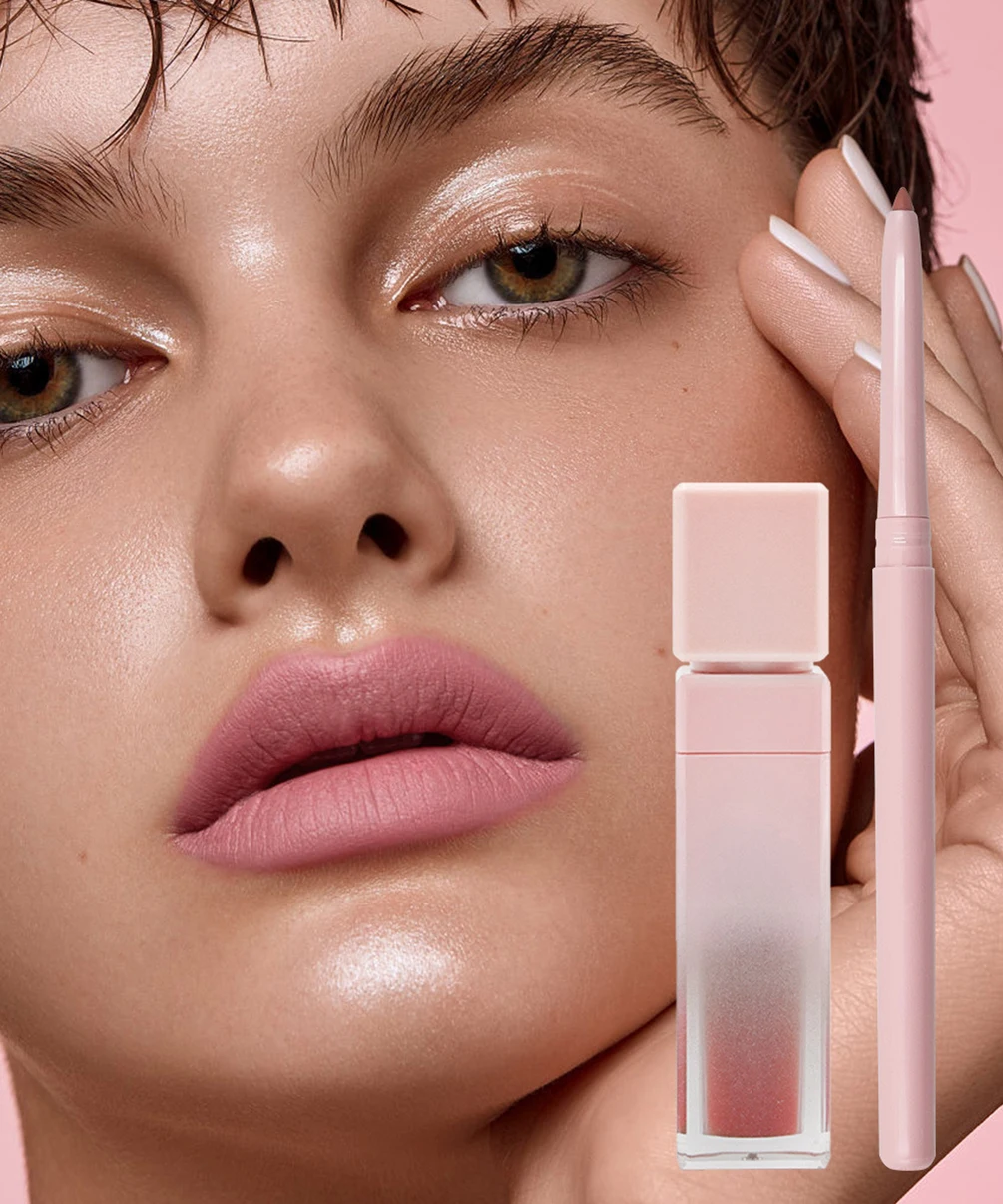 Private Label Lipstick Lipliner Kit Custom Logo Matte Waterproof Non-stick Lipgloss Lip Liner Waterproof Natural Color Makeup