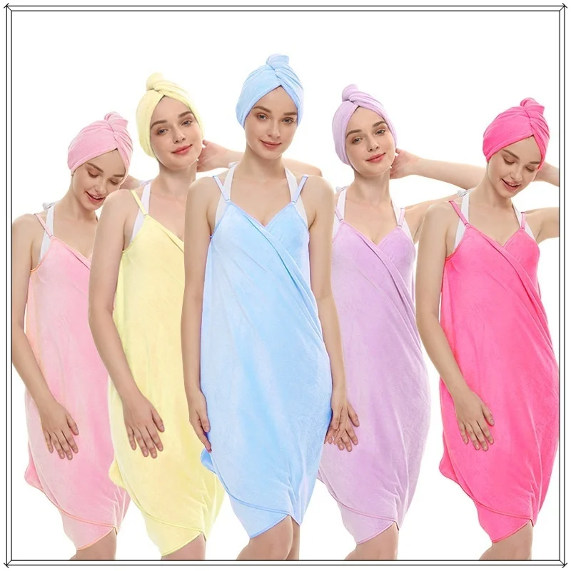 2 Pcs Plus Serviettes De Bain Gilet Style Douche Robe Maison Sexy Dos Nu Absorbant Jupe De Bain Cheveux Secs Chapeau Serviette