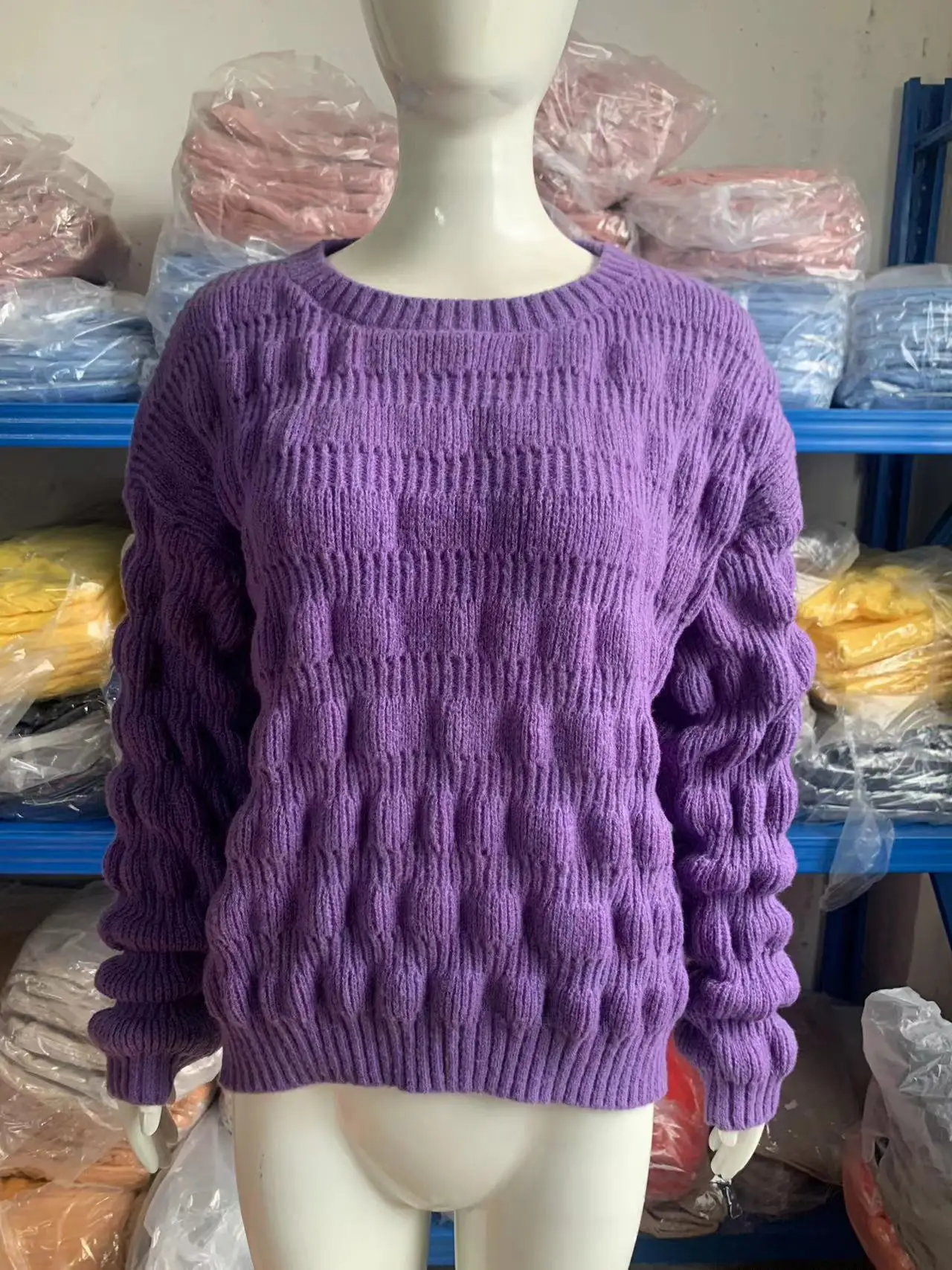 

Knitted Sweater with Three-dimensional Grid Women's Causal Autumn Winter Long Sleeved Commuting Knitwear Top