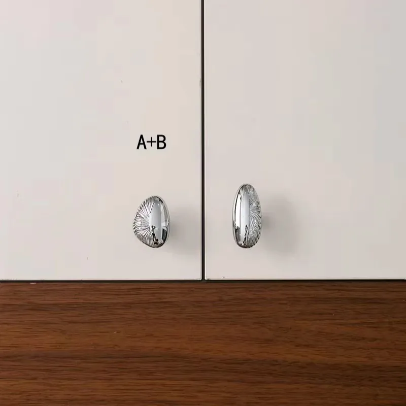 Solid Brass Handles Shoe Cabinet Kitchen Drawer Irregular Pebble Small Handles Knobs Furniture Silver Shiny Wardrobe Door Pulls