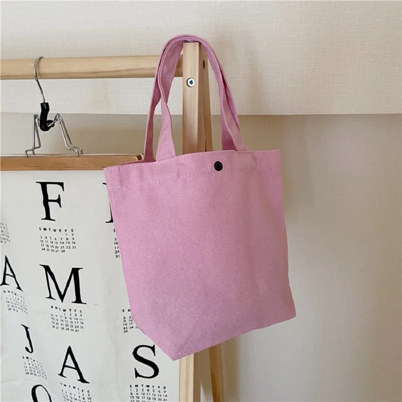 2023 New Portable Lunch Bag Solid Color Canvas Bag Picnic Food Bag Women Simple Small Tote Cosmetic Bag Shopping Lunch Bags