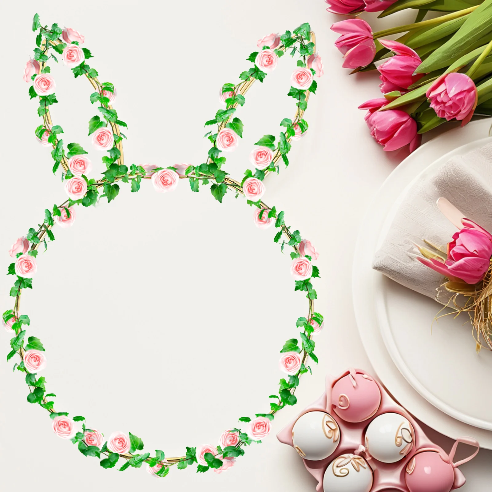 

2Pcs Bunny Head Wreath Frame Rabbit Metal Circle Easter Decor DIY Crafting Iron Ring Wall Door Window Bookshelf