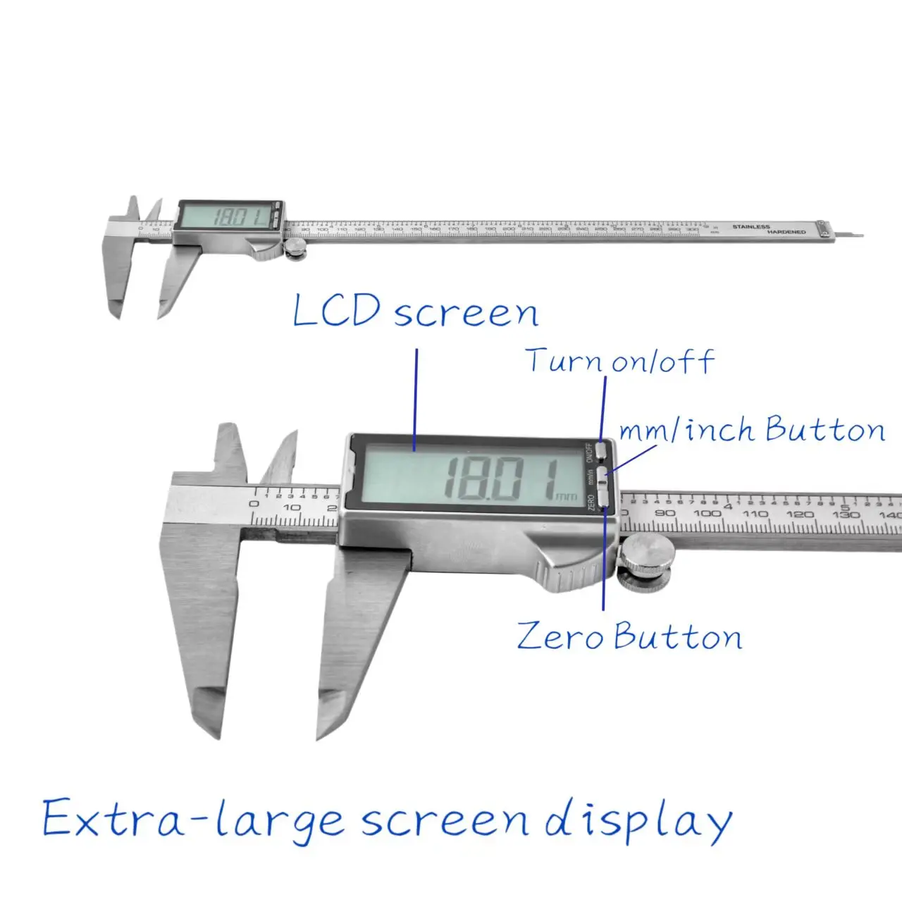 Large 200mm Digital Vernier Caliper Stainless Steel Measuring Tool with LCD Screen