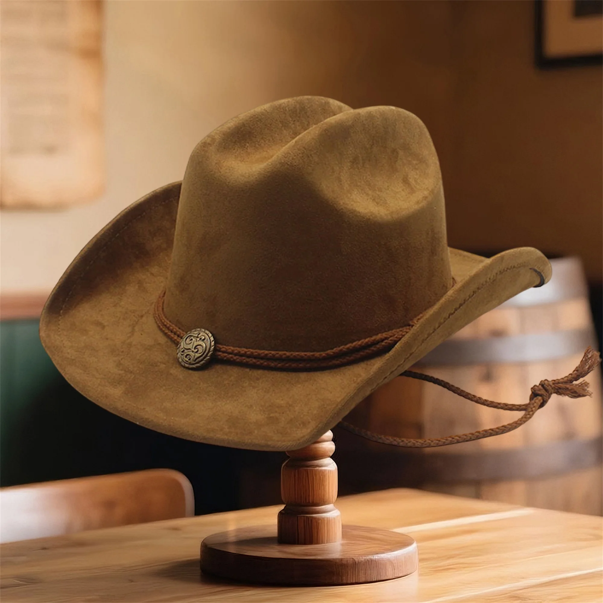 قبعة راعية البقر اللباد للنساء والرجال قبعة غربية عصرية ذات حافة مقلوبة مع حزام قبعة جاز لنادي الحفلات اليومية