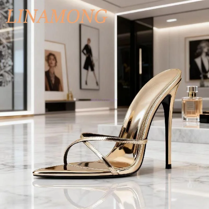 

Cross Strap Rhinestone Sandals Pointed Roman High-Heeled Shoes Minimalist Style Wearable Cool Slippers Sandalias De Mujer Verano