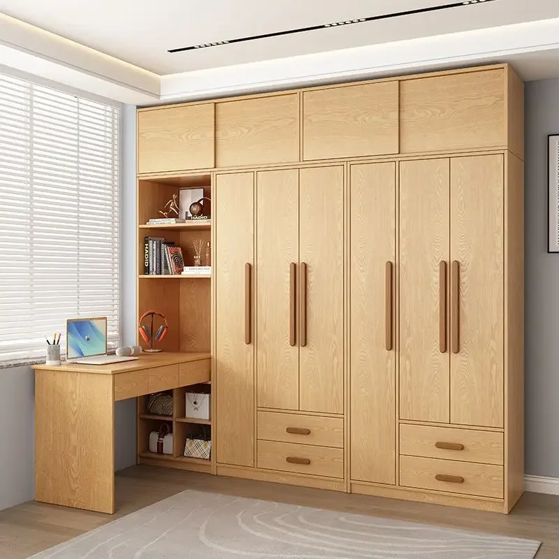 Solid Wood Corner Desk And Wardrobe Combo, Kids Oak Study Computer Desk With Storage And Ergonomic Design