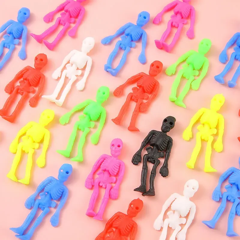 20Pcs Colorful Horror TPR Stretchable Skeleton Skull Man Prank Toys for Halloween Party Favors Kids Birthday Pianta Fillers Gift