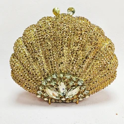 Evening Bag Gold/Green Oyster Pattern Women Crystal Clutches Diamond Lady Wedding Purse Bridal Party Handbags Rhinestone Dinner