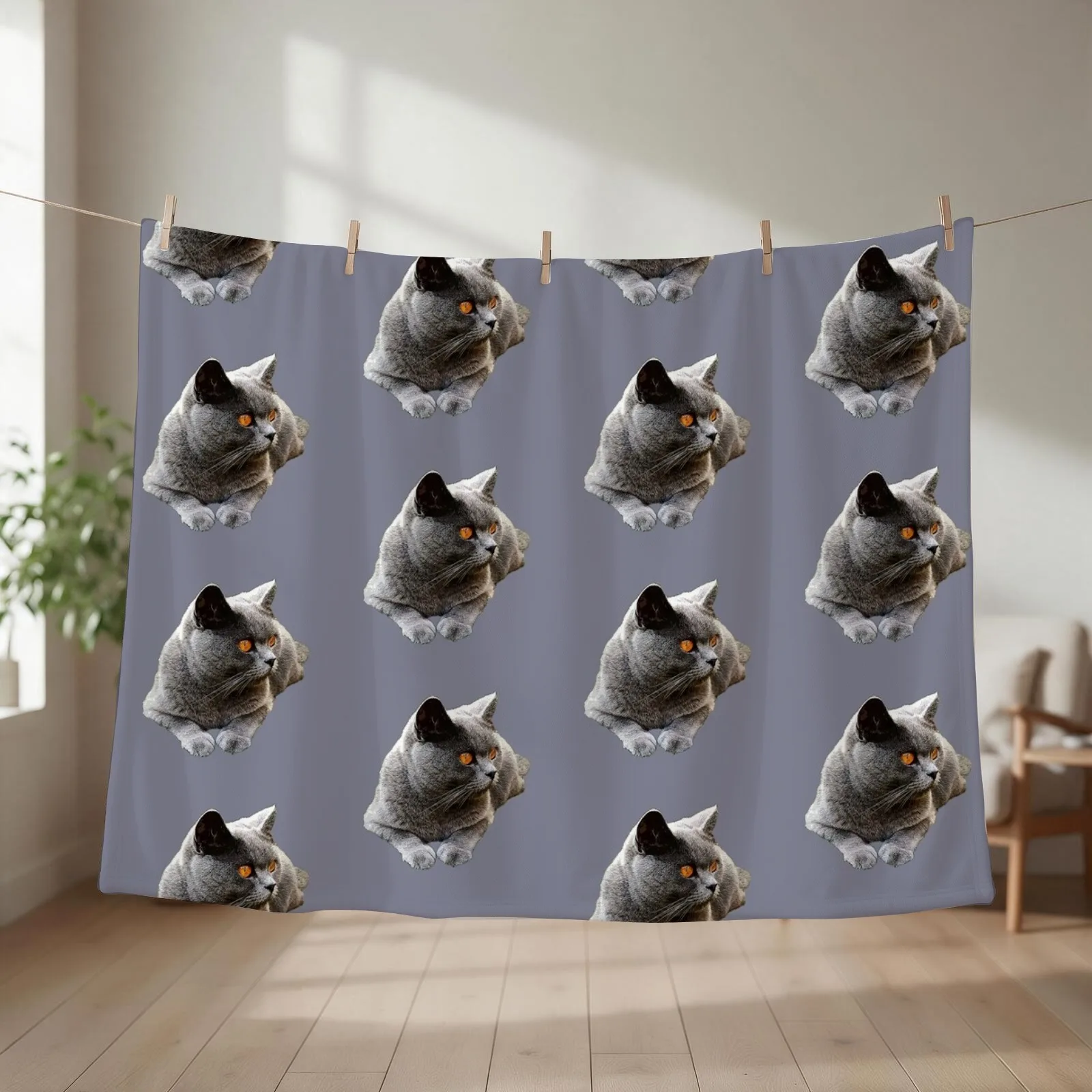 British Shorthair Blue Cat Throw Blanket couch cozy soft plush fuzzy picnic outdoor blanket