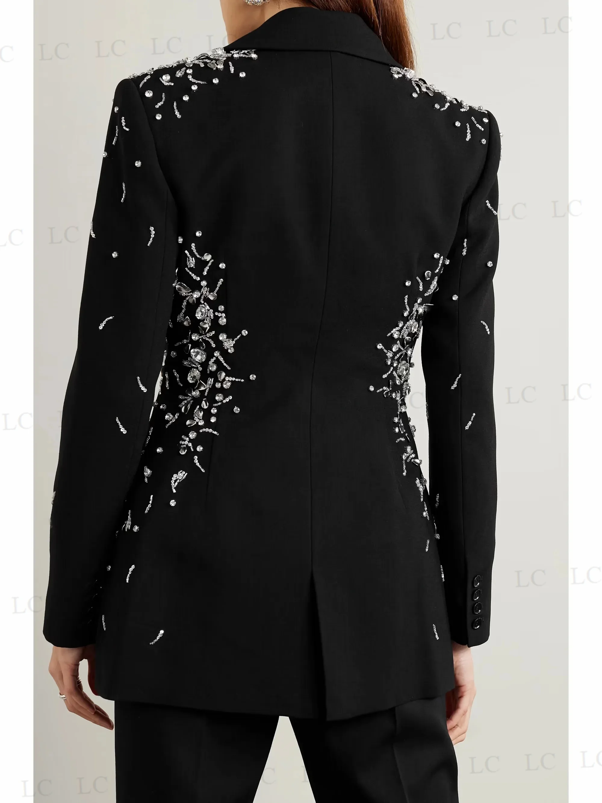 موضة التلبيب جميع النساء السود الدعاوى 2 قطعة السترة السراويل الخرز سليم صالح زر واحد حجم كبير مخصص أم العروس