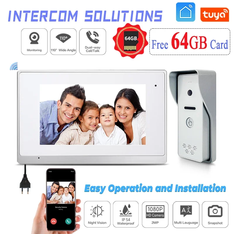 

Remote unlock TUYA wifi video door phone wired smart door entry system 1080P HD camera