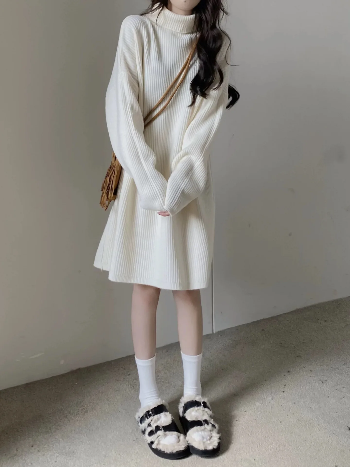 

Knee Length Pullovers Blue Sweaters Jumpers Women Monogram Knitting Date Korean Style Hipster Youth Zippered Chunky Layered-Look