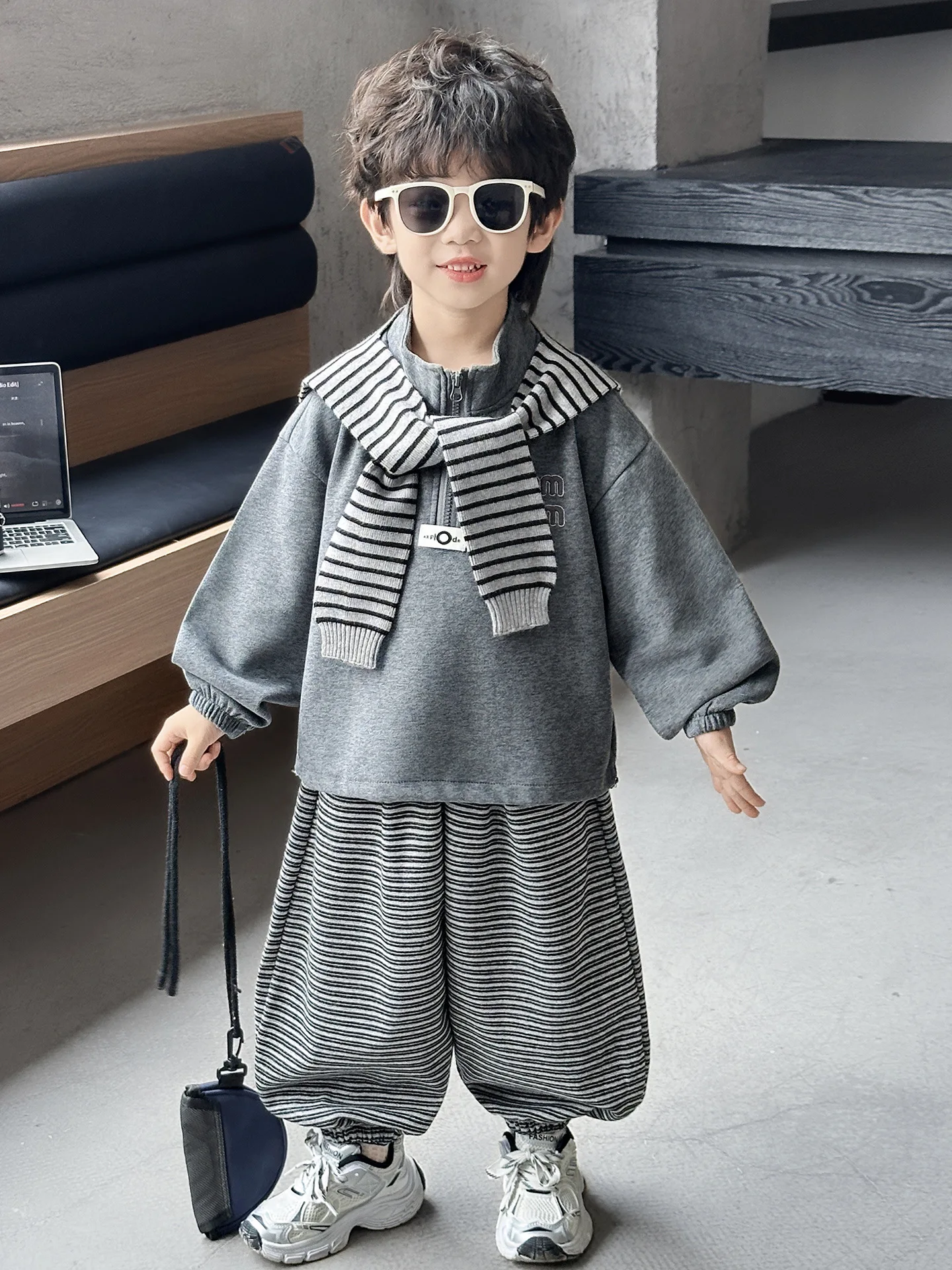 Autumn Children's Outfit Boys Loose Sports Set Breathable Comfortable Kids Shawl+ Sweatshirts+Pants 3pcs Suits 2-11 Years
