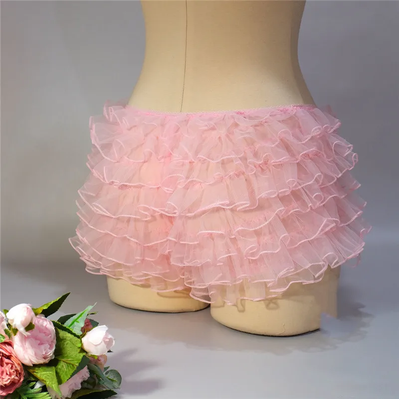 Women Summer Ruffled Frilly Shorts Pink Multi-Layer Mesh Short Pants Sweet Tierred Bloomers Skort Kawaii Lolita Y2K Streetwear