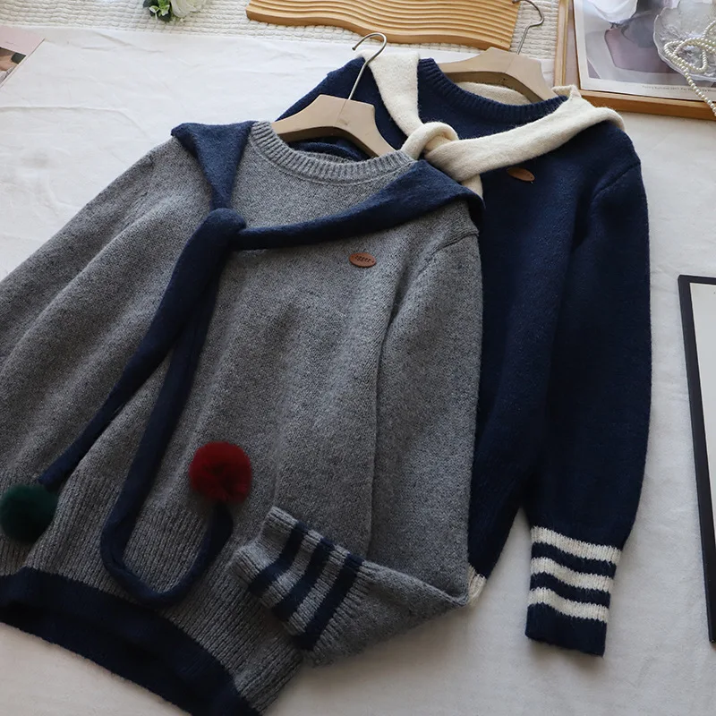 Maglione da donna Sweet Preppy Sle con punteruolo Top interno vestibilità ampia Design coreano Inverno Nuovo arrivo Maglieria College Wind