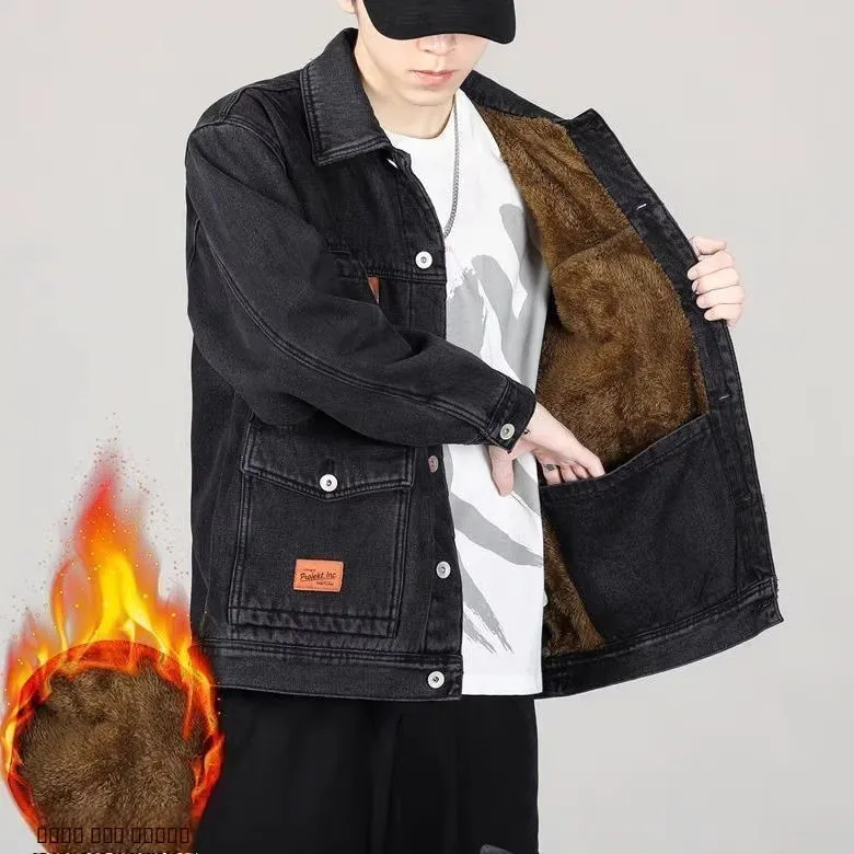 

Men's Workwear Denim Jaet Thiened Cotton Casual Sle with kets Autumn Winter Faion Resistant to Dirt And Wear